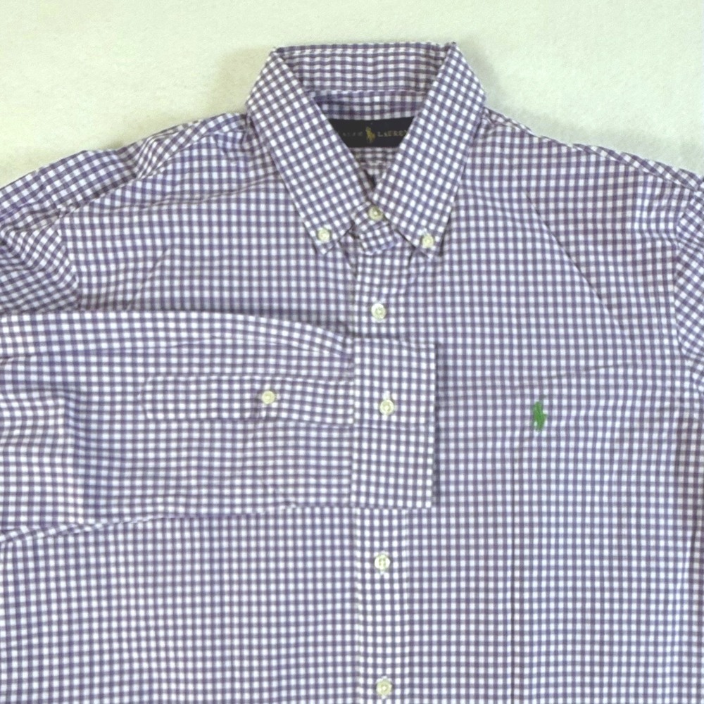 Ralph Lauren Button Down Shirt Mens XL Gingham Check Purple White